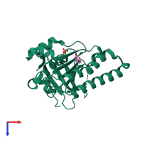 PDB entry 4b32 coloured by chain, top view.