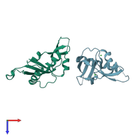 PDB entry 4b36 coloured by chain, top view.