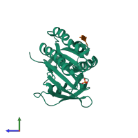 PDB entry 4b3b coloured by chain, side view.