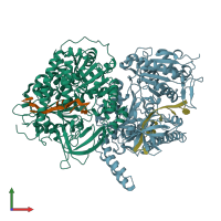 PDB entry 4b3g coloured by chain, front view.