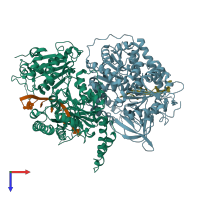 PDB entry 4b3g coloured by chain, top view.