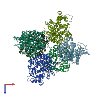 PDB entry 4b3l coloured by chain, top view.