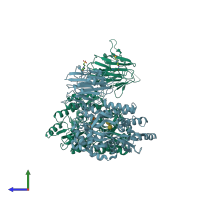 PDB entry 4b3n coloured by chain, side view.