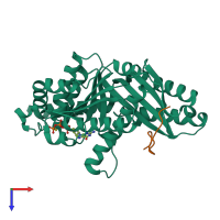 PDB entry 4b45 coloured by chain, top view.
