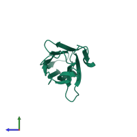 PDB entry 4b50 coloured by chain, side view.