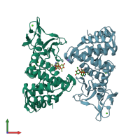 PDB entry 4b52 coloured by chain, front view.