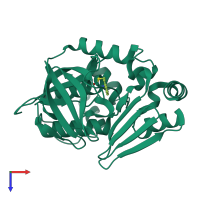 PDB entry 4b55 coloured by chain, top view.