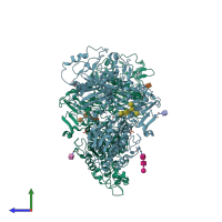 PDB entry 4b56 coloured by chain, side view.