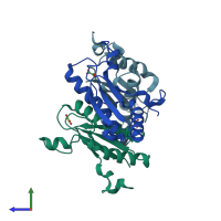 PDB entry 4b5c coloured by chain, side view.