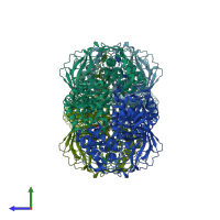 PDB entry 4b5k coloured by chain, side view.