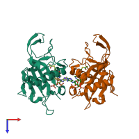 PDB entry 4b5p coloured by chain, top view.