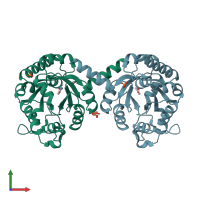 PDB entry 4b5s coloured by chain, front view.
