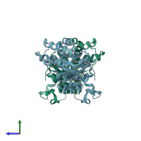 PDB entry 4b5u coloured by chain, side view.