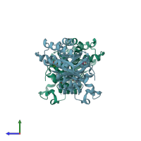 PDB entry 4b5v coloured by chain, side view.