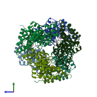 PDB entry 4b5w coloured by chain, side view.