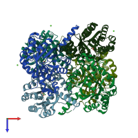 PDB entry 4b5w coloured by chain, top view.
