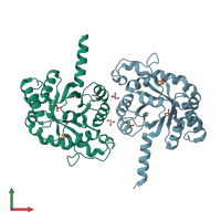 PDB entry 4b5x coloured by chain, front view.