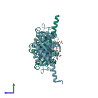 PDB entry 4b5x coloured by chain, side view.