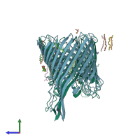 PDB entry 4b61 coloured by chain, side view.