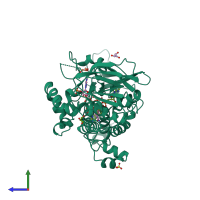 PDB entry 4b65 coloured by chain, side view.