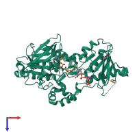 PDB entry 4b65 coloured by chain, top view.