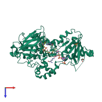 PDB entry 4b67 coloured by chain, top view.