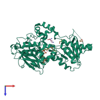 PDB entry 4b69 coloured by chain, top view.