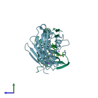 PDB entry 4b6c coloured by chain, side view.