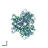 PDB entry 4b6e coloured by chain, side view.