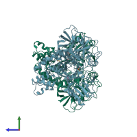 PDB entry 4b6f coloured by chain, side view.