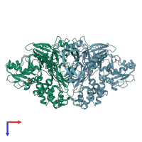 PDB entry 4b6f coloured by chain, top view.