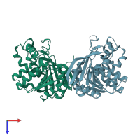 PDB entry 4b6g coloured by chain, top view.