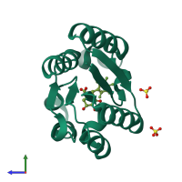PDB entry 4b6p coloured by chain, side view.
