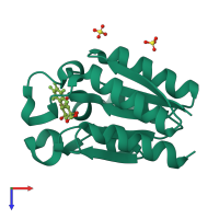 PDB entry 4b6p coloured by chain, top view.
