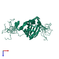 PDB entry 4b6v coloured by chain, ensemble of 10 models, top view.