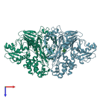 PDB entry 4b71 coloured by chain, top view.