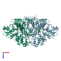 PDB entry 4b74 coloured by chain, top view.