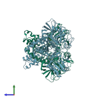 PDB entry 4b75 coloured by chain, side view.
