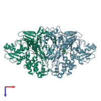 PDB entry 4b75 coloured by chain, top view.