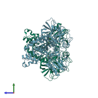 PDB entry 4b76 coloured by chain, side view.