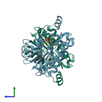 PDB entry 4b79 coloured by chain, side view.