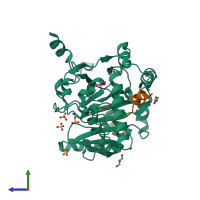 PDB entry 4b7e coloured by chain, side view.