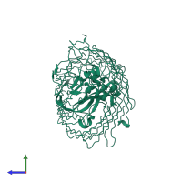 PDB entry 4b7o coloured by chain, side view.