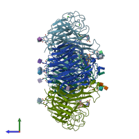 PDB entry 4b7r coloured by chain, side view.