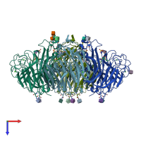 PDB entry 4b7r coloured by chain, top view.