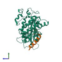 PDB entry 4b7t coloured by chain, side view.
