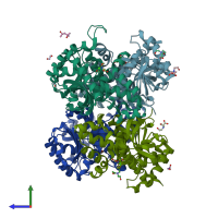 PDB entry 4b7u coloured by chain, side view.