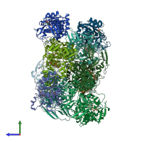 PDB entry 4b7x coloured by chain, side view.