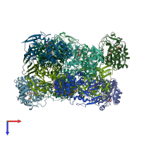PDB entry 4b7x coloured by chain, top view.