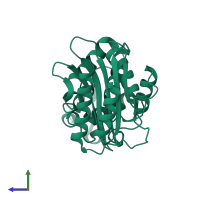 PDB entry 4b88 coloured by chain, side view.